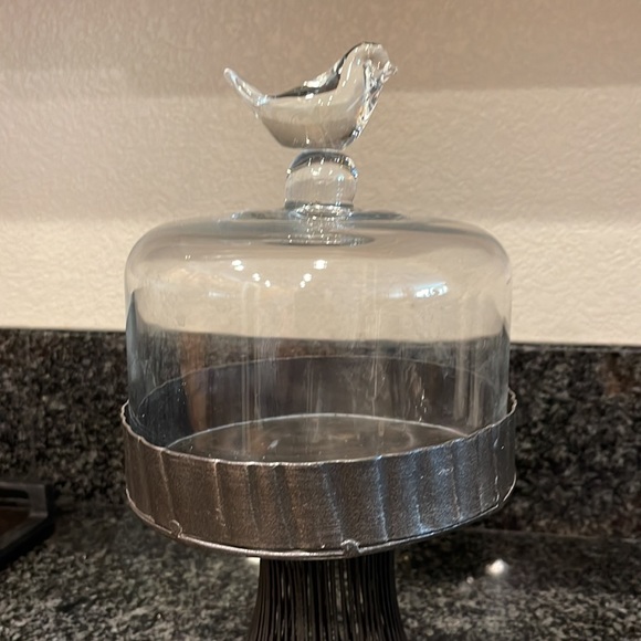 Birdsong Glass Petite Cupcake Display Stands Topped Dome Cover, metal stand - Picture 6 of 7